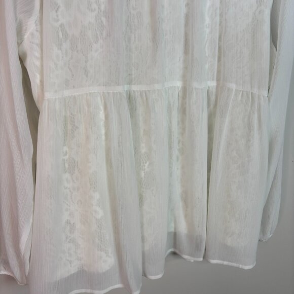 Torrid Abby Lace Blouse 3X White Chiffon Sheer Long Sleeve Tiered Ruffle Top - Picture 7 of 9